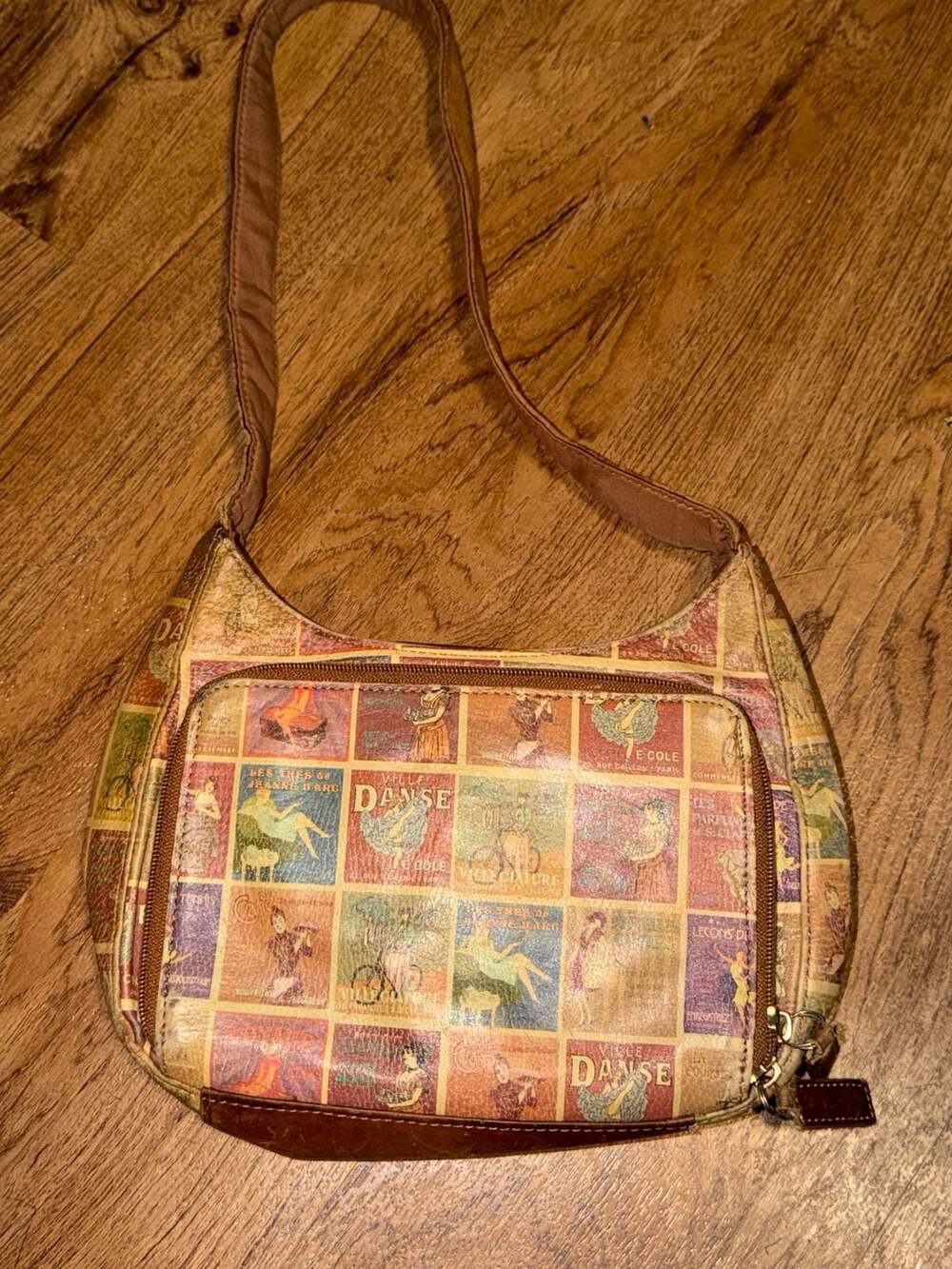 Fossil Coronado Vintage Travel Print Leather Shoulder Bag Multi